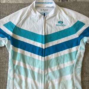 SUGOI Teal and White Chevron Cycling Jersey